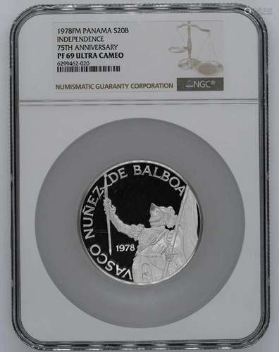 1978 FM PROOF PANAMA SILVER BALBOAS S20B INDEPENDENCE NGC PF...