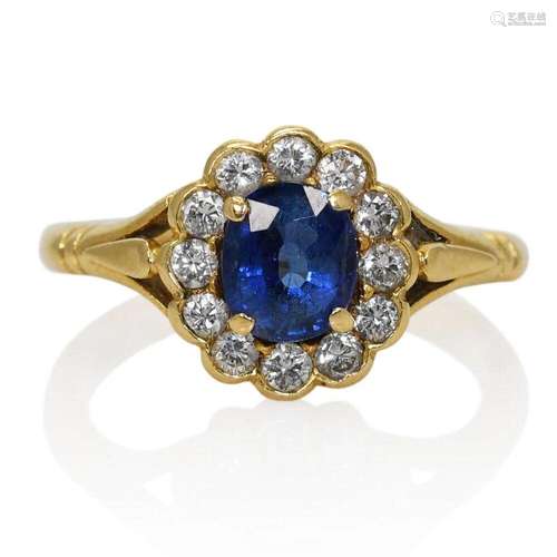 18K Yellow Gold Sapphire & Diamond Ring 0.90ct Sapphire ...