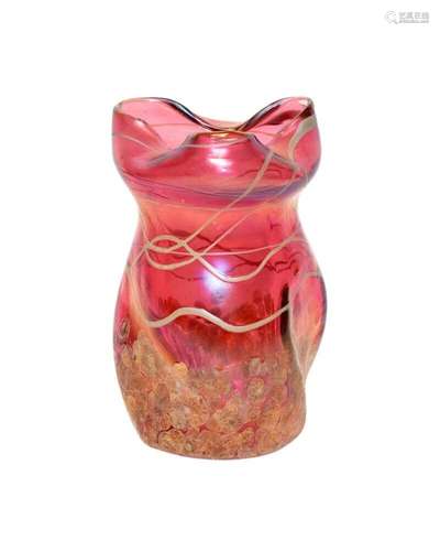 Loetz-Style Oil-Spot Red Small Glass Vase