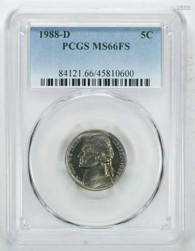 1988 D JEFFERSON NICKEL 5C PCGS MS 66 FS MINT STATE UNC - FU...