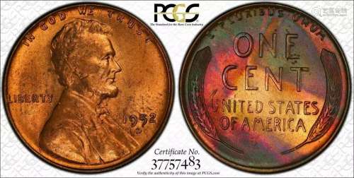 1952 D LINCOLN WHEAT CENT PENNY 1C PCGS CERTIFIED MS 64 RB R...