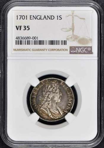 1701 England 1s shilling NGC VF35