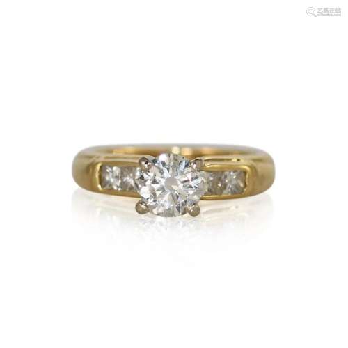 14K Yellow Gold Diamond Engagement Ring .75ct Center Diamond