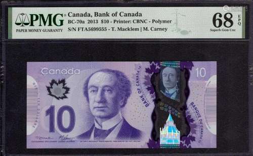 2013 $10 BANK OF CANADA BC-70a POLYMER NOTE PMG SUPBERB GEM ...