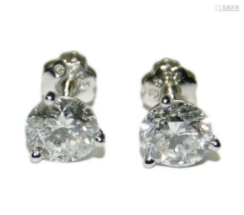 14k White Gold Diamond Stud Earrings - 0.79 ct 0.72 ct H Col...