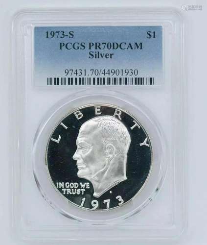 1973 S PROOF EISENHOWER IKE DOLLAR $1 SILVER PCGS PR 70 DCAM...