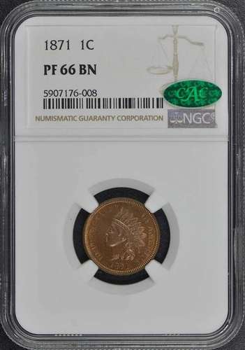 1871 Bronze Indian Cent 1C NGC PR66BN (CAC)