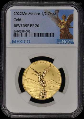 2022 Mo Mexico 1/2 oz Onza Gold Libertad NGC Reverse PF70