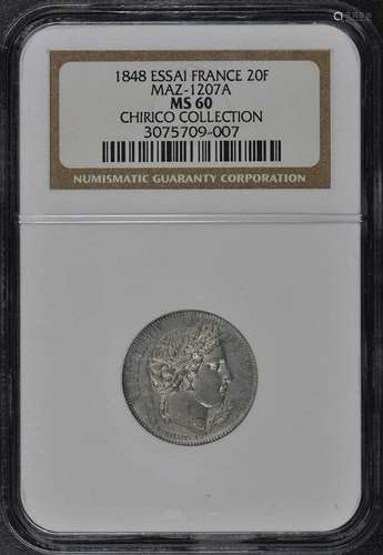 1848 France Essai 20F Maz-1207A NGC MS60