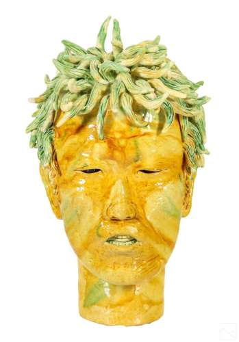 Sancai Glazed Figural Art Pottery Head Sculpture