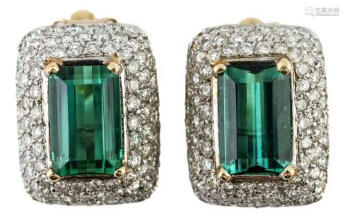 Platinum 14K Gold Diamond and Tourmaline Earrings