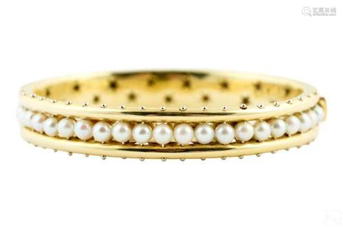H. Stern 18K Gold Pearl Ladies Bangle Bracelet 41g