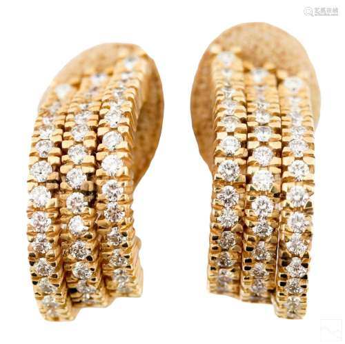 14K Gold & 1.8 CTTW Diamond Semi Hoop Earrings 17g