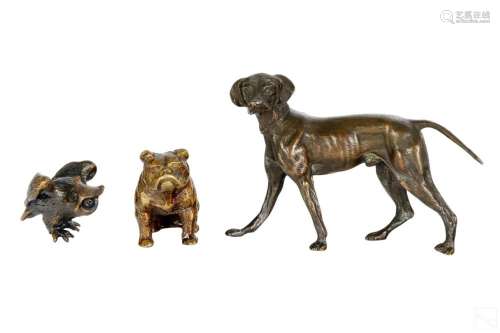 Austrian Bronze Dog & Owl Figurine 3pc ESTATE LOT