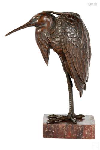 Bronze Antique Heron Crane Bird Wildlife Sculpture