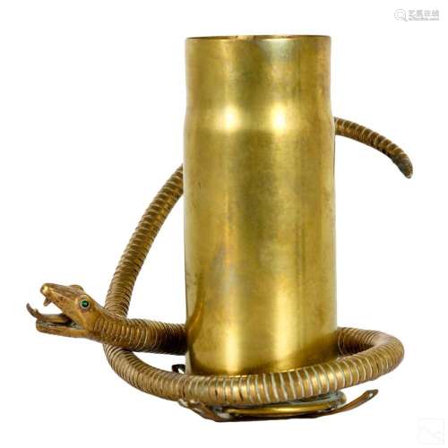 Folk Art Brass Artillery Shell Casing Snake Vessel