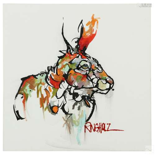 Amy Ringholz b.1978 Abstract Wild Rabbit Painting