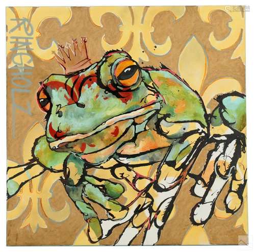 Amy Ringholz b.1978 Abstract Crowned Frog Painting