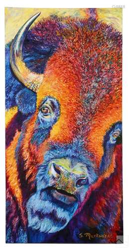 Sharon Markwardt b.1959 Wild Buffalo Oil Painting