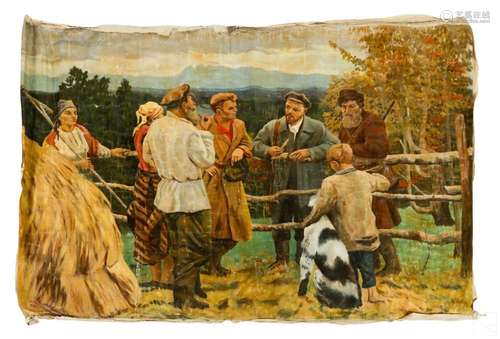 Soviet Russian Social Realism Lenin Farm Painting