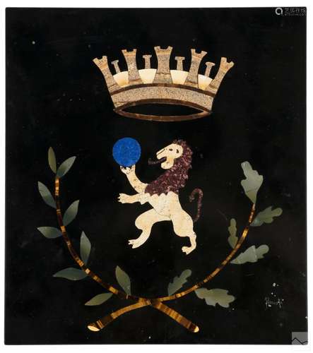 Italian Modern Pietra Dura Stone Crown Lion Panel