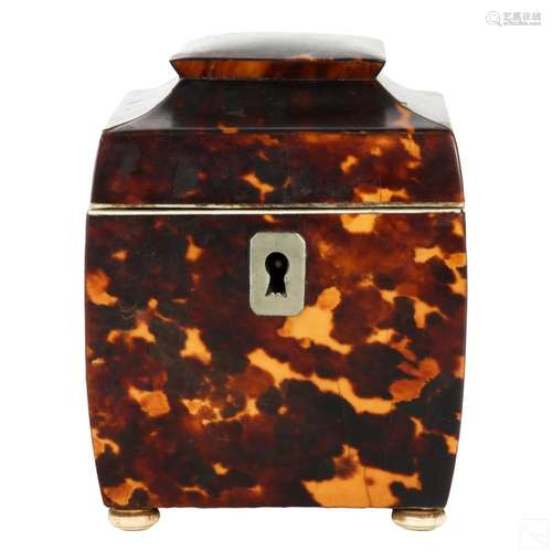 English Victorian 19C. Tortoiseshell Tea Caddy Box