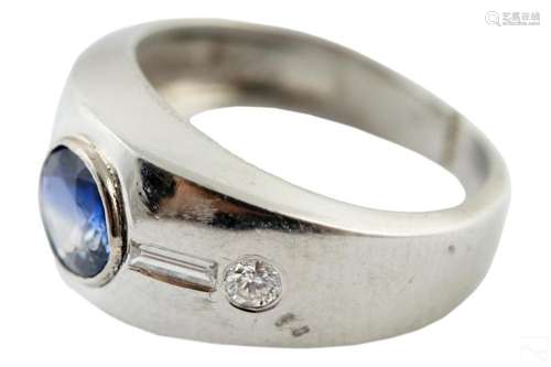 Platinum Diamond & Natural Blue Sapphire Ring Sz 6