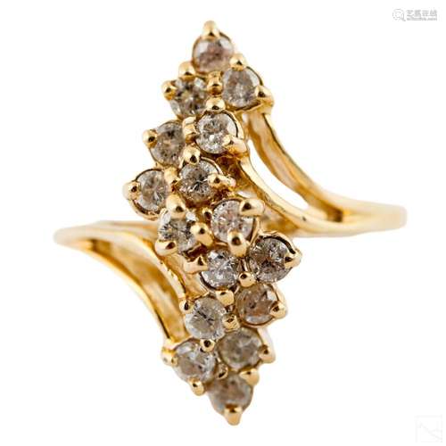 14K Gold & .50 CTTW Diamond Waterfall Ring Sz 6.25