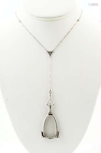 14K White Gold Art Deco Lorgnette Glasses Necklace