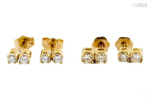 14K Gold & Diamond Ladies Stud Earrings (2) PAIRS