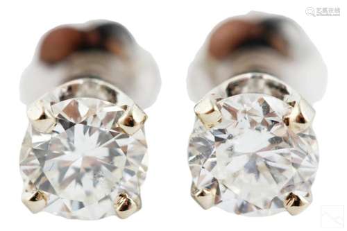 14K White Gold .50C Natural Diamond Stud Earrings