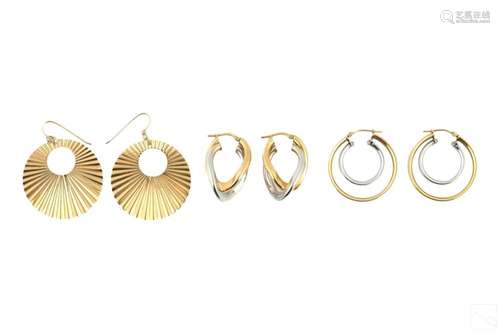 14K Gold Italian Designer Hoop Earrings 3 SETS 10g