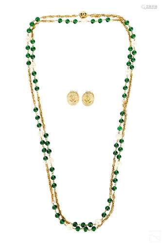 Chanel Green Gripoix Pearl Necklace and Earrings