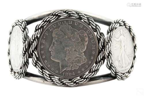 Sterling Silver Morgan Dollar Coins Cuff Bracelet