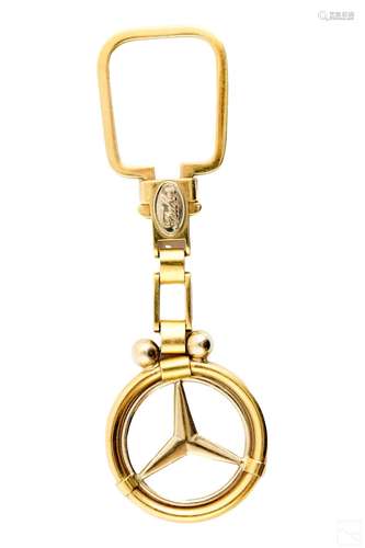 18K Gold Mercedes Benz Logo Designer Key Ring Fob