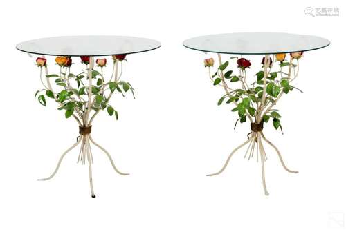 Italian Hollywood Regency Floral Toleware Tables