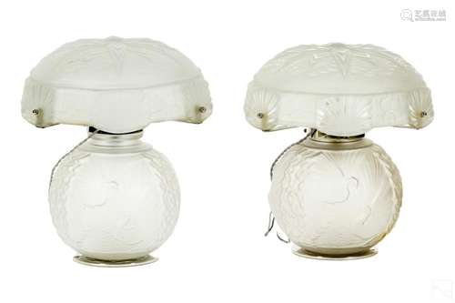 Muller Freres Luneville Art Deco Globe Glass Lamps