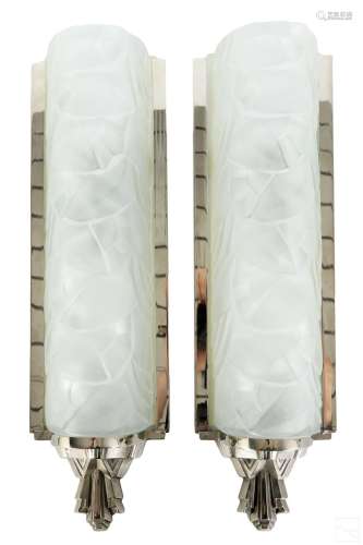 French Art Deco Glass Torchiere Wall Light Sconces
