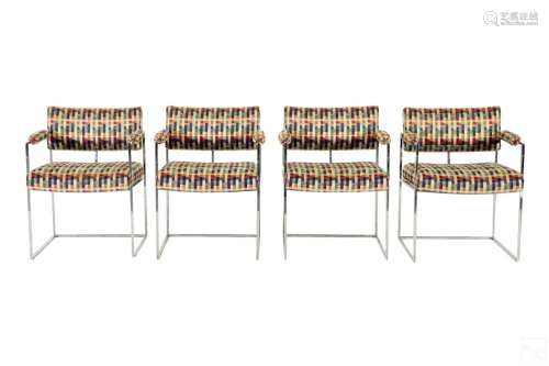 Milo Baughman Style Modern Chrome Metal Chairs SET