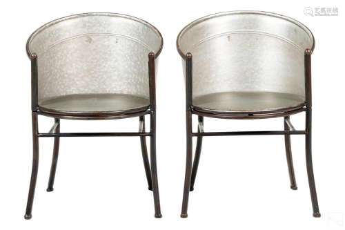Modern PAIR Metal Farmhouse Wash Tub Bucket Chairs