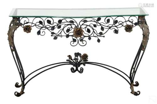 Ornate Wrought Iron Console Table after Oscar Bach
