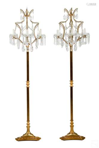 Hollywood Regency Era Pair Gilt Bronze Floor Lamps