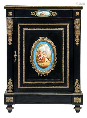 French 19C. Antique Ebonized Wood Napoleon Cabinet