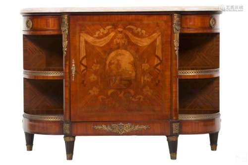 French 19C. Marble Top Bronze Ormolu Inlaid Buffet