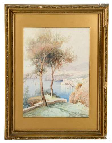 Salvatore Petruolo 1857-1946 Landscape WC Painting