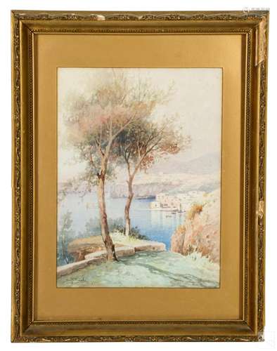 Salvatore Petruolo 1857-1946 Landscape WC Painting