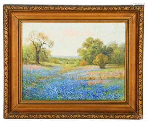 Prewar 20C. Texas Blue Bonnets Landscape Painting