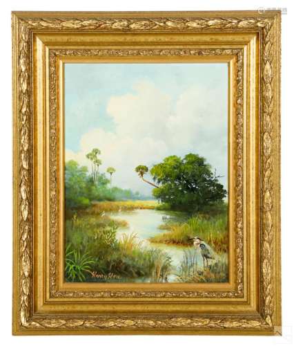 Henry Hau 1905-1990 Florida Wetlands Oil Painting