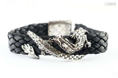 John Hardy Sterling Silver Leather Dragon Bracelet