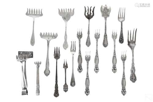 English Sterling Silver Fork & Tong LOT 18pc 400g.